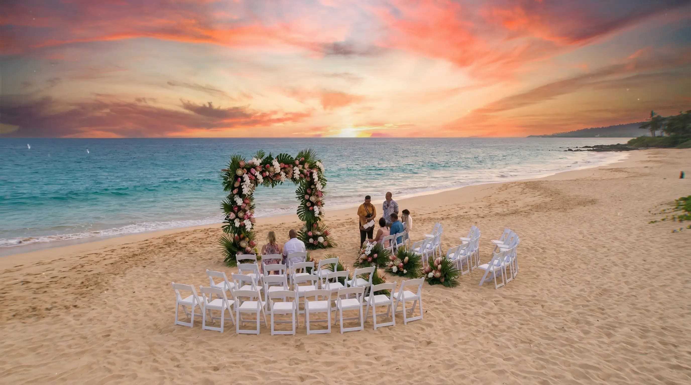 Maui beach destination wedding at sunset