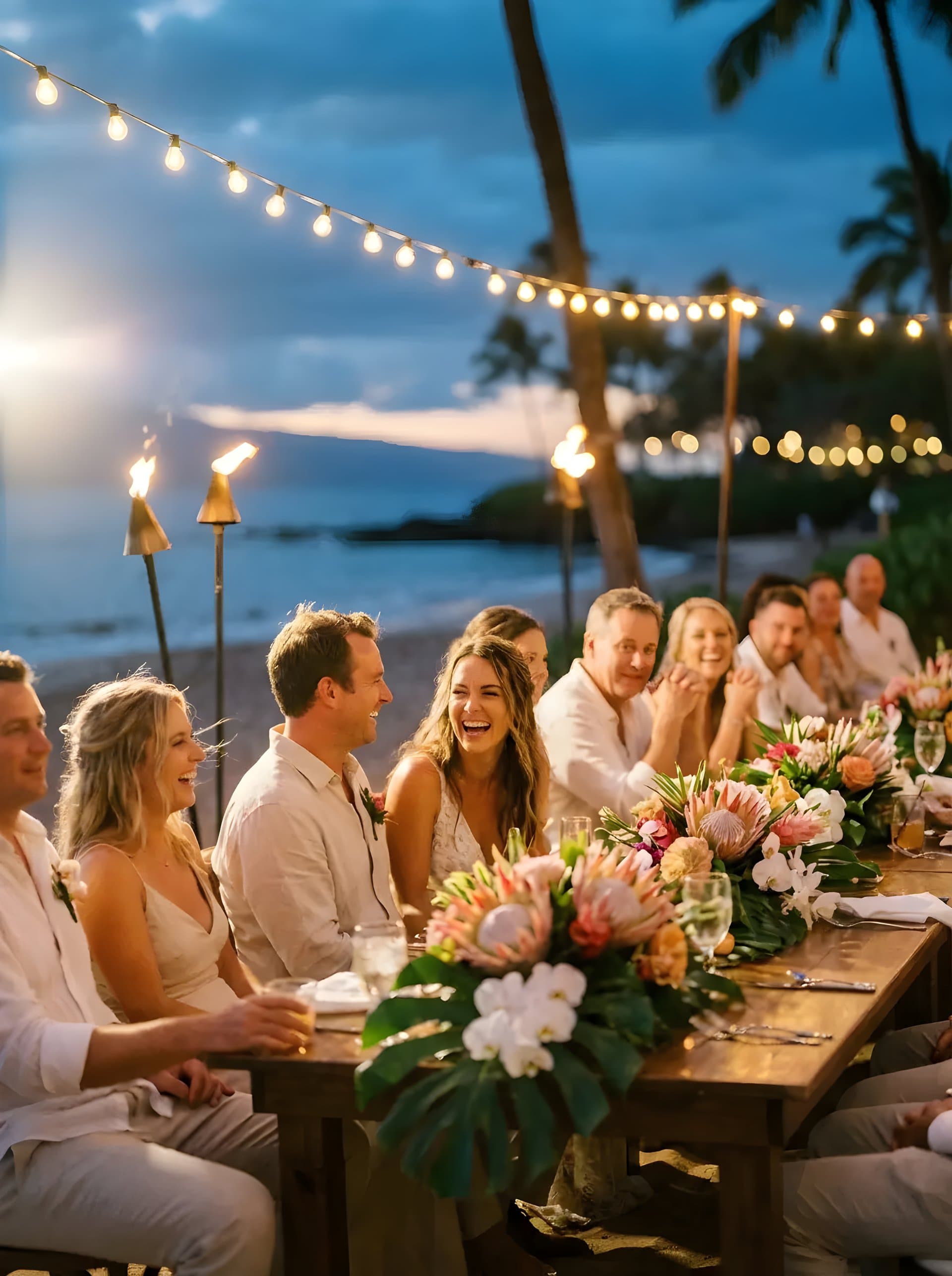 Reception dinner under string lights