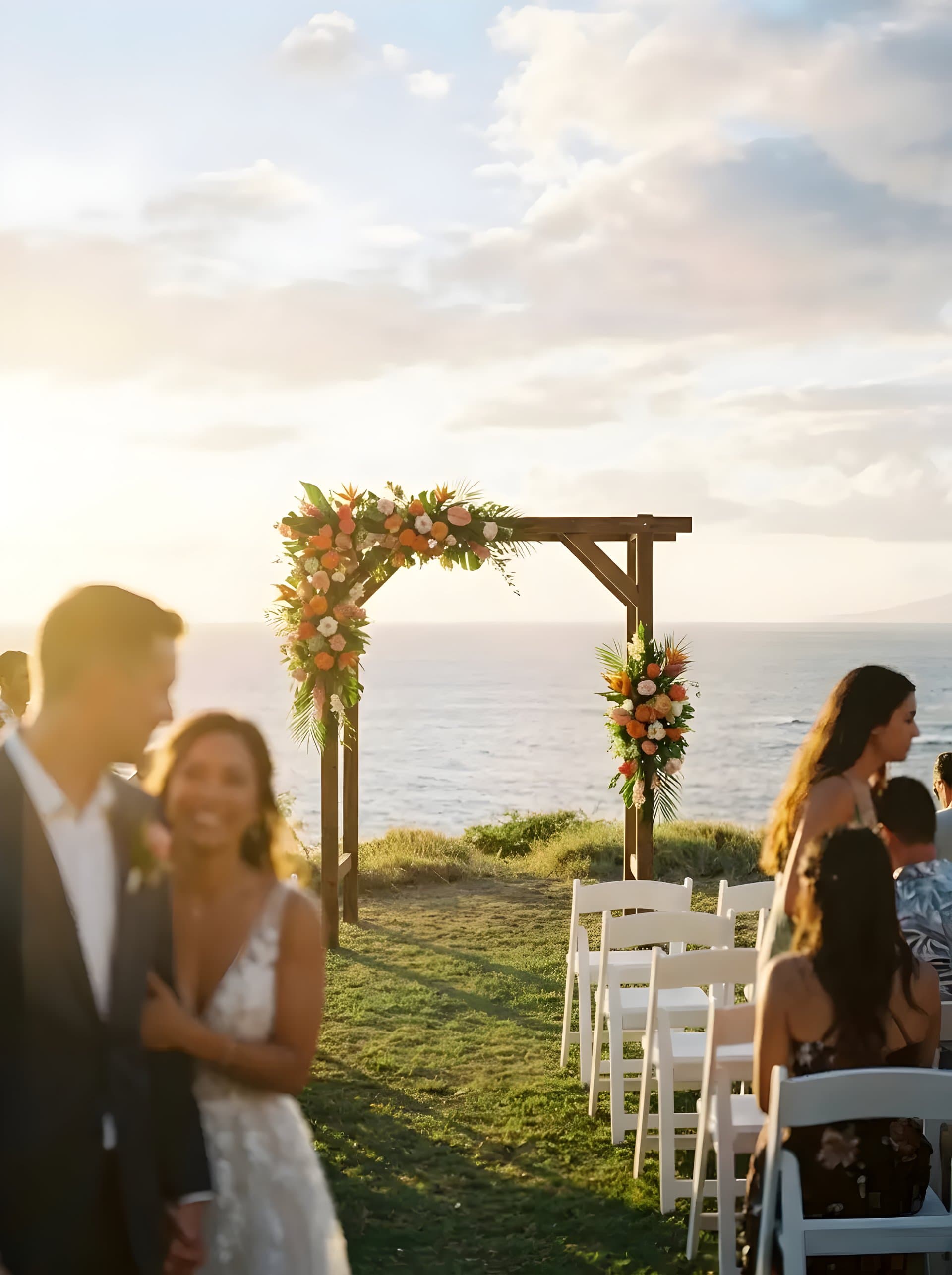 Golden hour ceremony setup in Maui