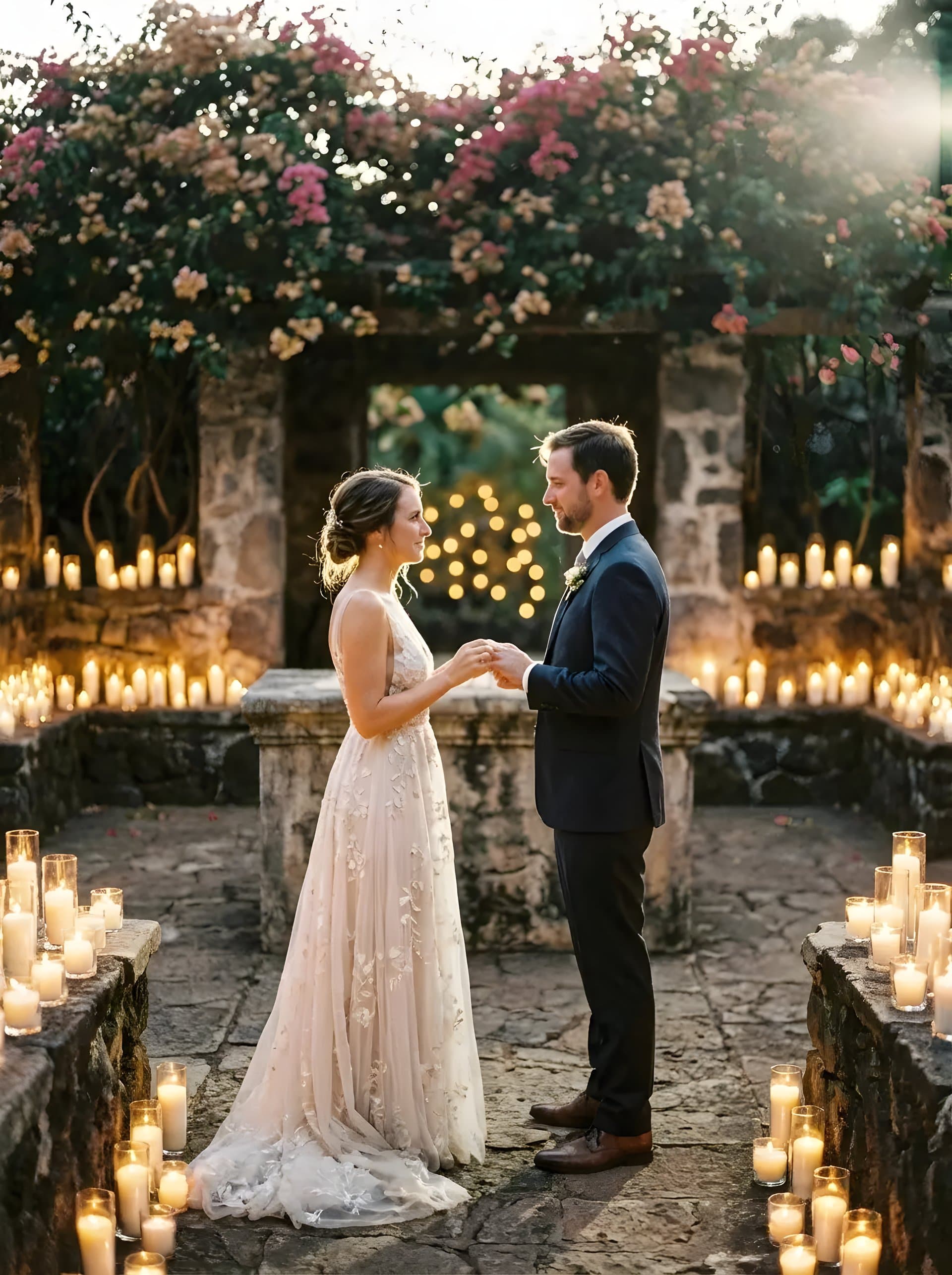 Candlelit courtyard ceremony at Haiku Mill