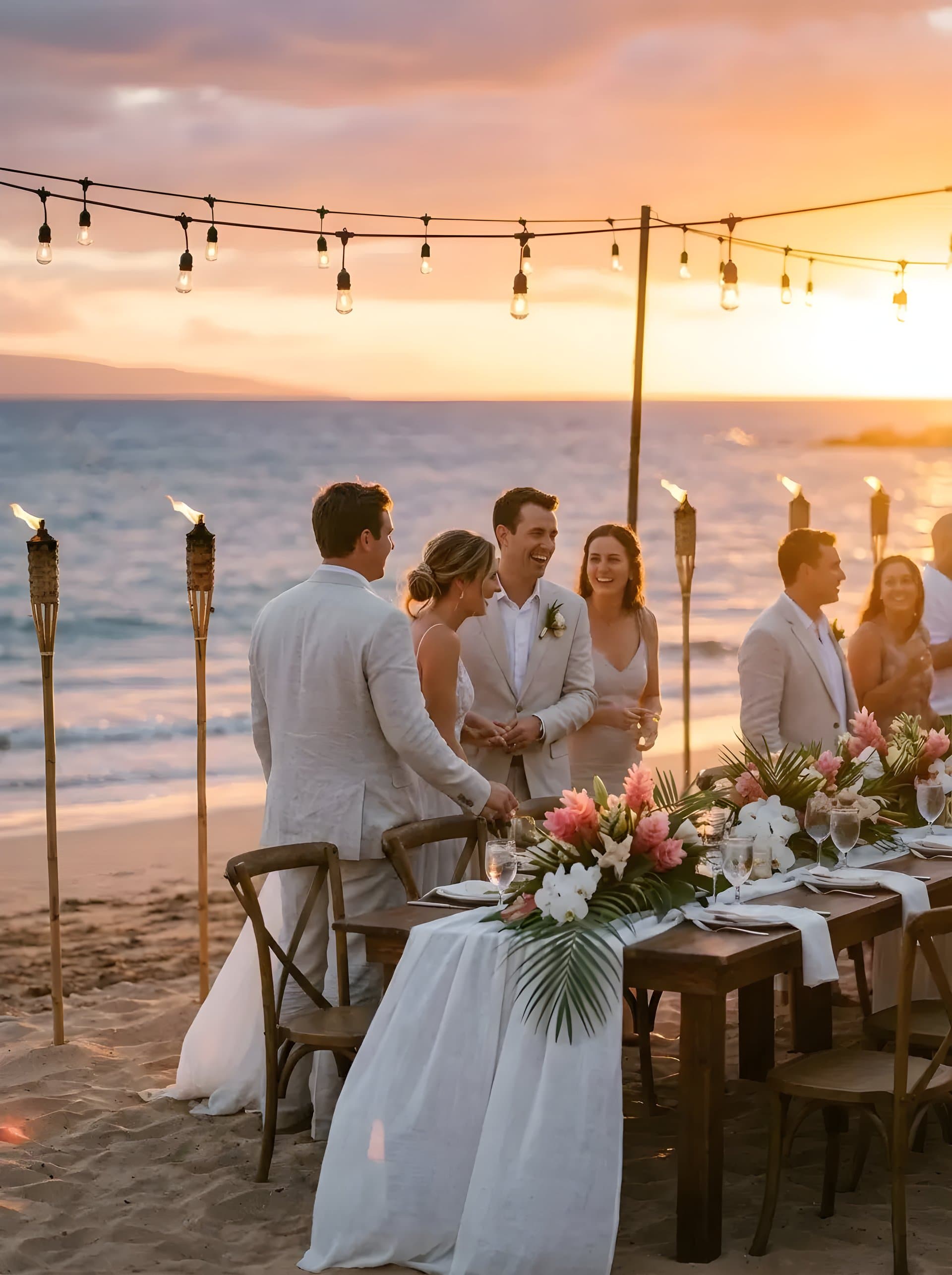 Golden hour wedding celebration at Makena Beach