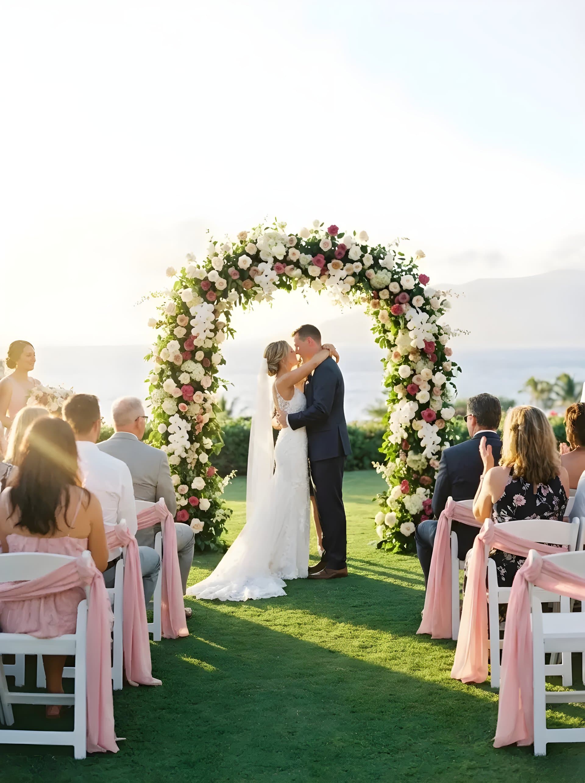 Oceanfront lawn ceremony setup at Wailea Resort