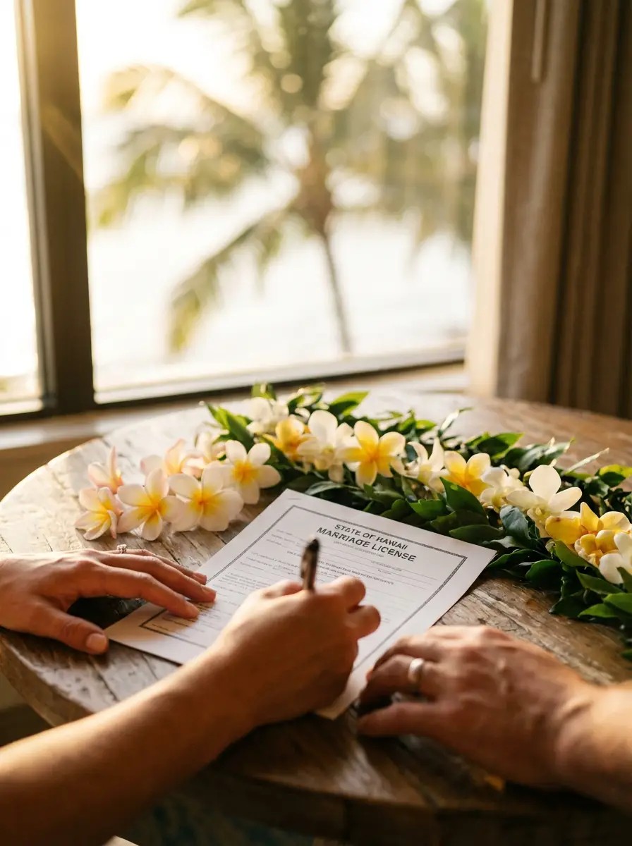 Wedding couple portrait at Makena Cove Secret Beach Maui during golden hour sunset
