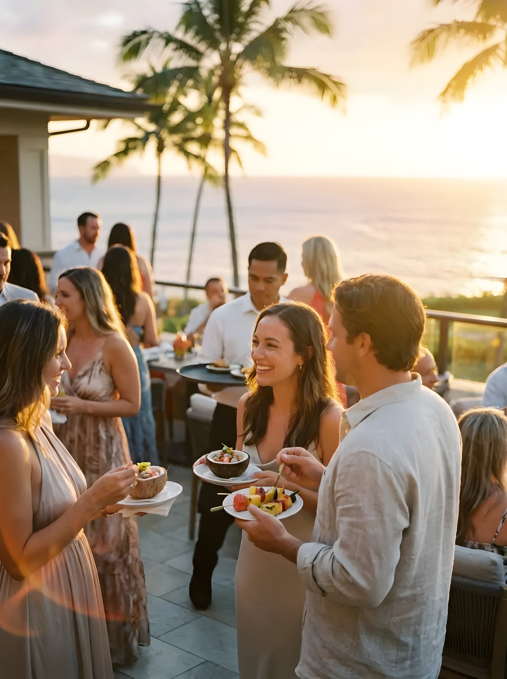 Outdoor terrace reception overlooking the ocean at Merriman's Kapalua
