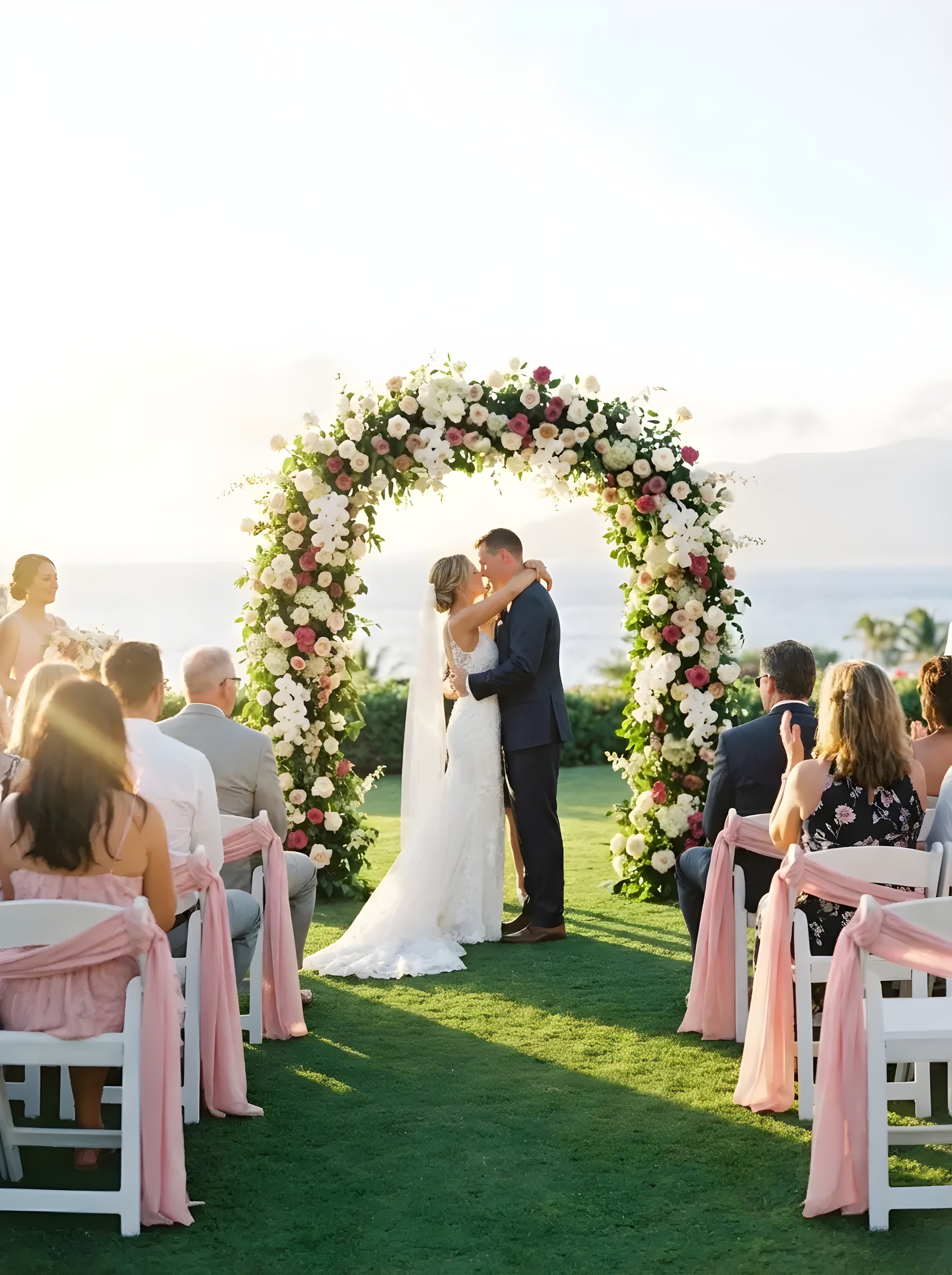 Oceanfront lawn ceremony setup at Wailea Resort