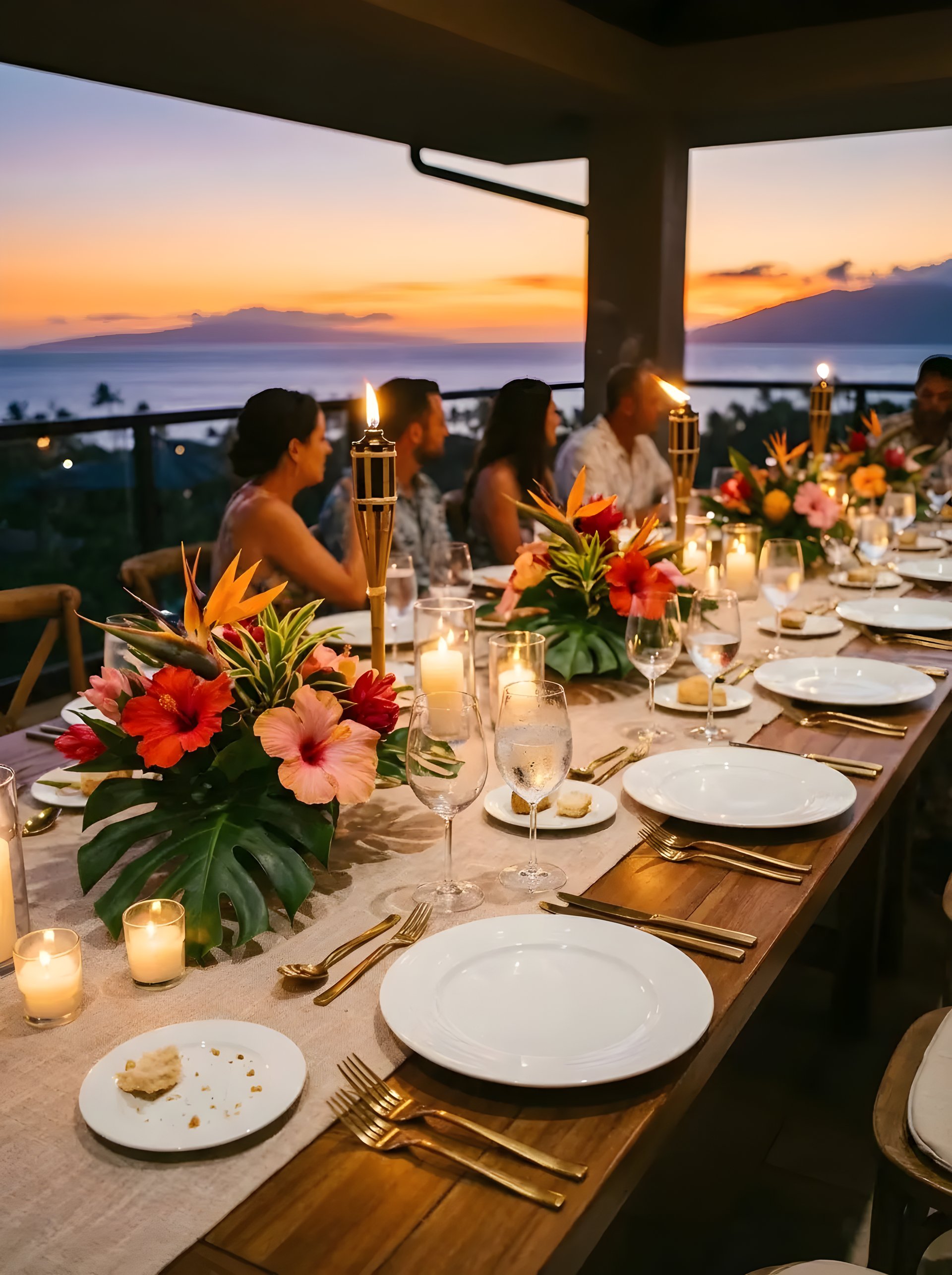 Sunset terrace dinner with ocean views at Wailea Resort
